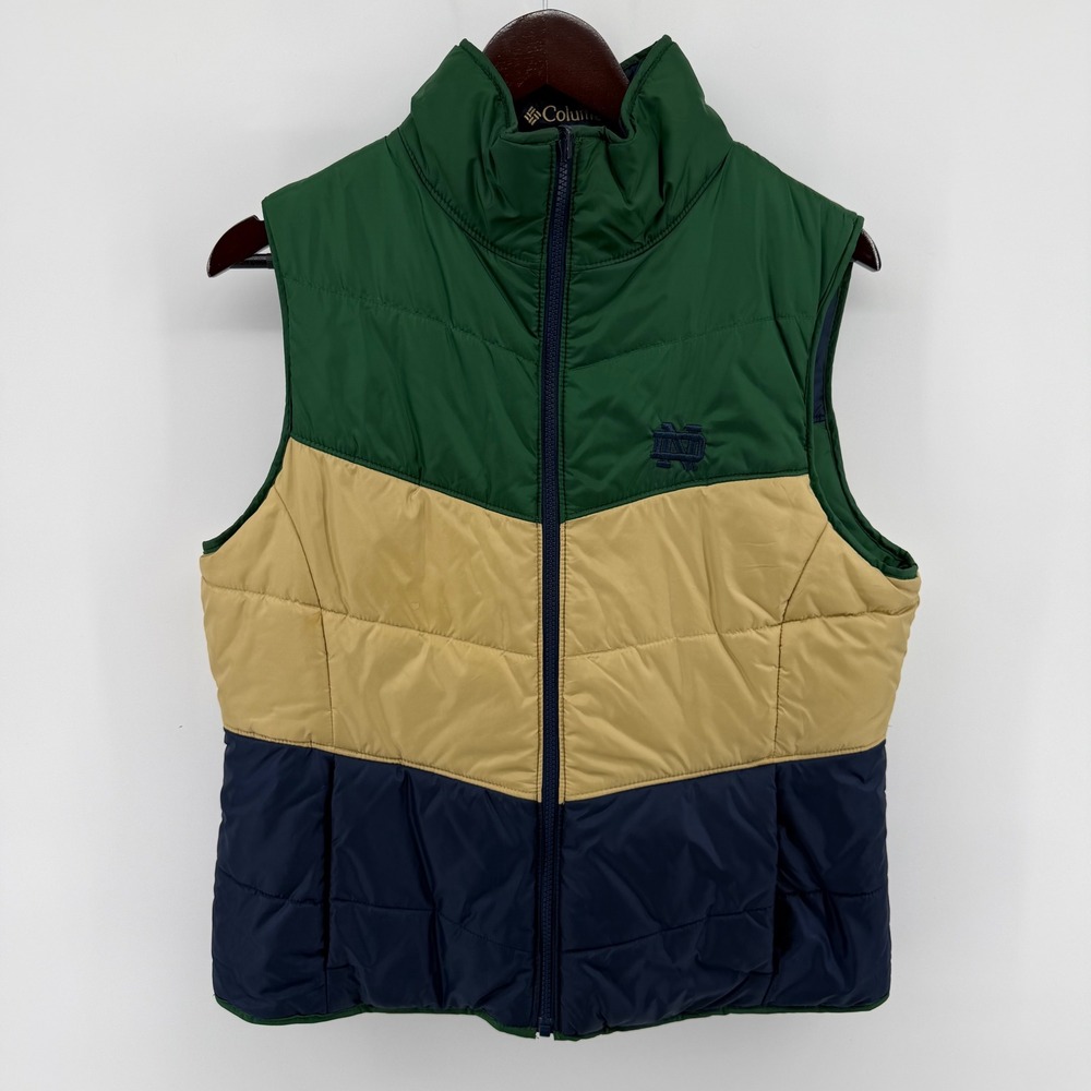Columbia Notre Dame Fighting Irish Reversible Puffer Vest Mens Green Navy Gold